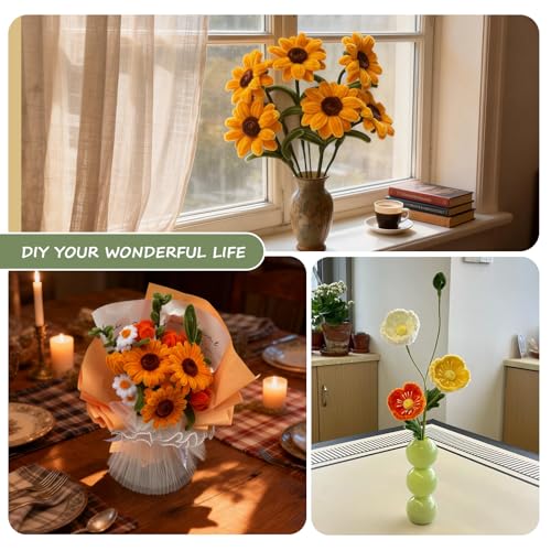 350Pcs Pipe Cleaners Craft, 5 Colors Pipe Cleaner Flower Kit, Thick Fluffy Chenille Pipe Cleaners Bulk with Floral Wires, Tape & Video Tutorial, DIY Handmade Sunflowers Making Bouquet, Creative Gift - color: 350 Pcs 5 Colors-Sunflower