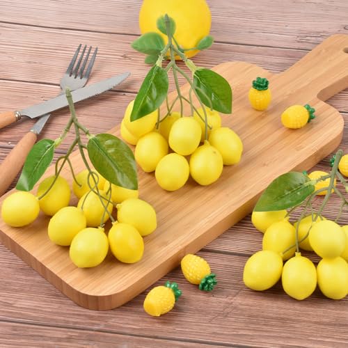 Fake Lemon Branches Artificial Fruit Highly Simulation Lifelike Model for Vase Home Party Decoration 3PCS