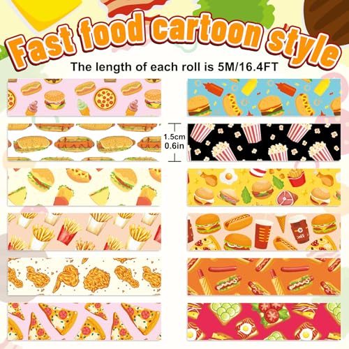 FYSUIMU 12 Rolls Cute Food Washi Tape Cartoon Yummy Fast Food Masking Tape Set Decorative Wrapping Paper Tapes for Scrapbook Journal DIY Art Crafts - style: Cute Food