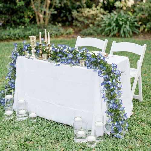 2 Pack Artificial Petunias Flowers Vine Garlands for Outdoor, 6FT Blue Morning Glory Fake Eucalyptus Hanging Flowers Plants for Home Garden Wall Wedding Decor(Blue) - color: Blue