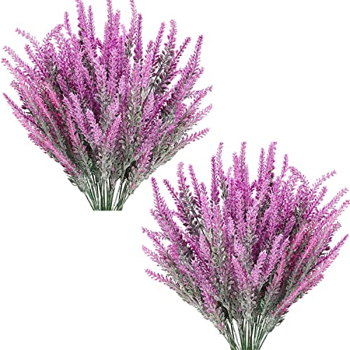 Fake Flowers Lavender, Artificial Flowers for Decoration Faux Flower Plastic Plants Greenery for Outdoor Garden Outdoors Home Art Decorations Floral Arrangements Wedding DIY Bouquet - Fuchsia 8 Pack - color: Lavender-fuchsia-8 Pack