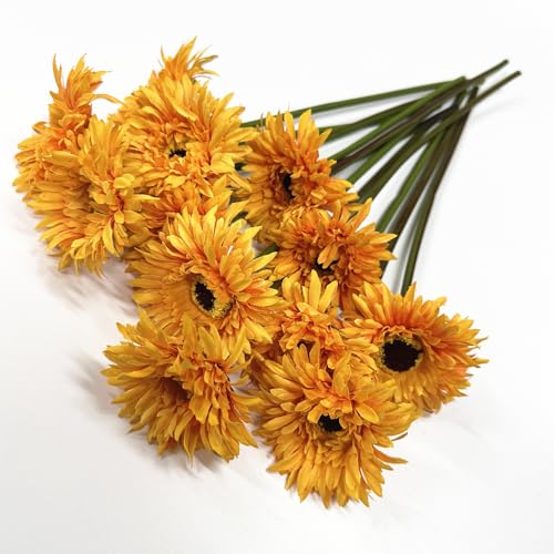 Artificial Gerbera Daisy Flowers, Vintage Silk Fake Daisies Real Touch PU Stems Faux Realistic Wildflowers Flowers Bouquet for Indoor Outdoor Wedding Party Table Centerpiece Floral Décor Orange 12 Pcs - color: Gerbera Daisy - Oranger - 12 Pack