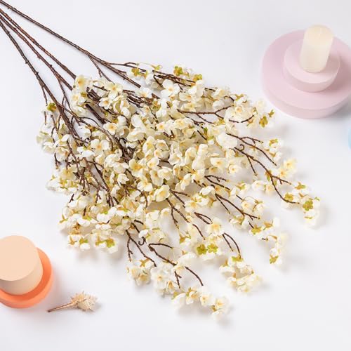 Ammyoo 4 Pcs Artificial Cherry Blossom Flower Branches, Bulk Silk Faux Flowers Real Touch Bouquet for Home Wedding Party Centerpieces Spring Summer Decor, Vase Not Included (White) - color: White-mrz