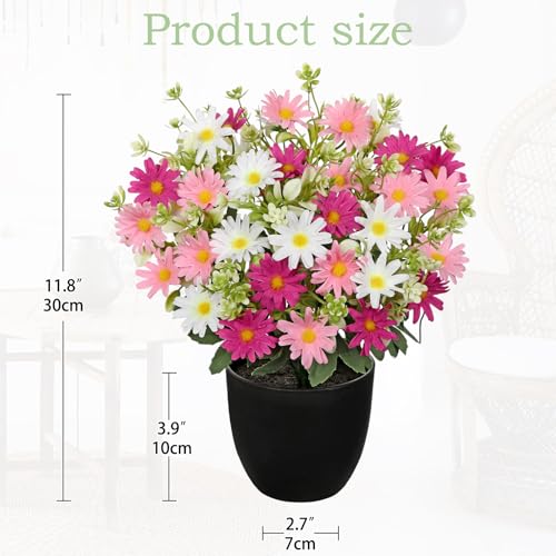 DILATATA Artificial Daisy Flowers in Pot 12 Inch Fake Flowers Silk Daisy Arrangement Faux Plant Flower Decor for Spring Home Decor Table Centerpiece Garden Porch Window - Pink - color: Pink-daisy