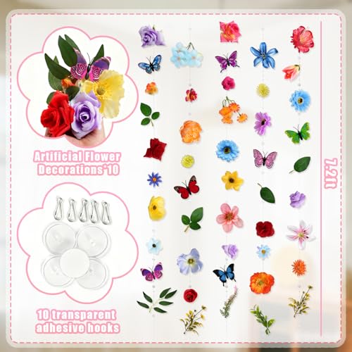 10 PCS x 7.2 ft Flower Garland Hanging Floral Garland with Butterfly Wall Decor, Green Leaves Spring Garland 3D Artificial Flowers for Wedding Backdrop Party Birthday Home Garden Wall Arch - color: Colorful, size: 10pcs
