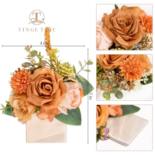 TINGE TIME Luxury Groom Boutonniere for Wedding, 1 PCS Pocket Boutonniere for Men Wedding, Prom, Homecoming, Anniversary, Graduation, Christmas Dinner (Terracotta) - color: Terracotta
