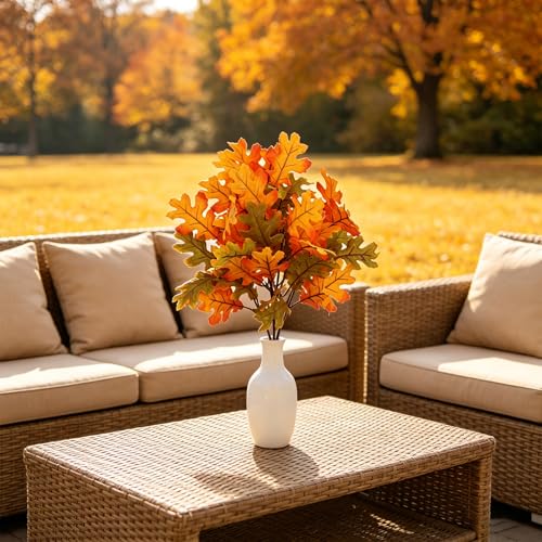 6 Pcs Artificial Maple Leaves Branches Fall Flowers 13 Inch Faux Autumn Foliage Stems Thanksgiving Table Centerpiece Harvest Home Decor - color: Brown
