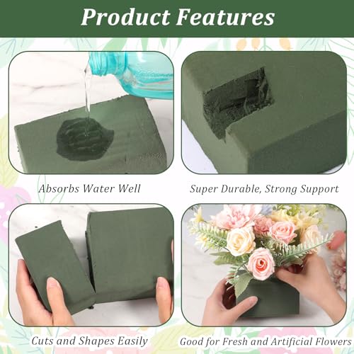 Ckhoid 6 Pcs Large Floral Foam Blocks for Fresh and Artificial Flowers Each (9" L x 4.1" W x 2.6" H) Wet and Dry Flower Foam for Wedding, Birthdays, Home and Garden Decorations (Green)