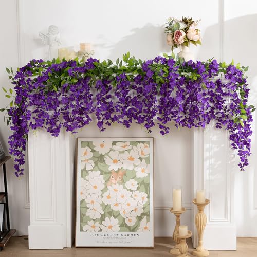U'Artlines 10Pcs 7.2 Ft/Piece Artificial Wisteria Garland Silk Fake Purple Wisteria Flowers Hanging Greenery Vines Garlands Rattan for Home Garden Wedding Arch Party Indoor Outdoor Décor - color: Purple