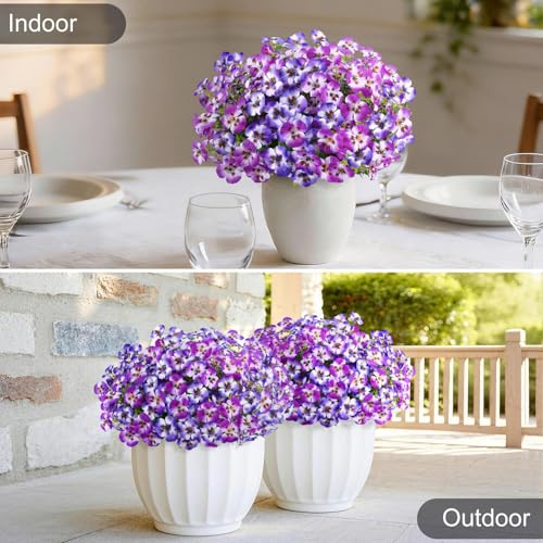 Artificial Pansies Flowers for Outdoor Faux Flower Spring Summer Decor, 12 Bundles Realistic Fake Silk Flowers Outside UV Resistant for Porch Patio Garden Home Yard Window Box Planters Orchid Purple - color: Orchid Purple