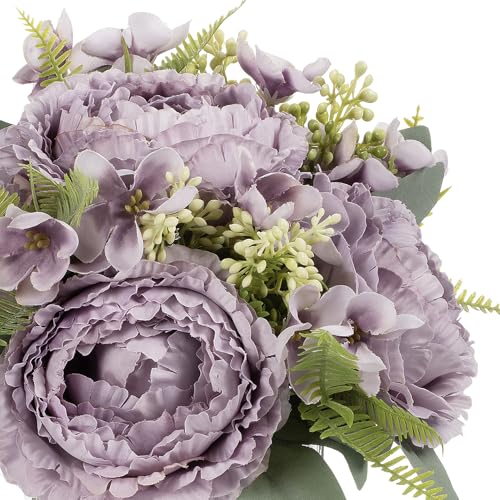 ENOVA FLORAL Artificial Flower Arrangement with Vase,Mixed Artificial Silk Peony Flower in Vase for Decoration Home Office, Wedding Centerpiece (Purple02) - color: Purple02