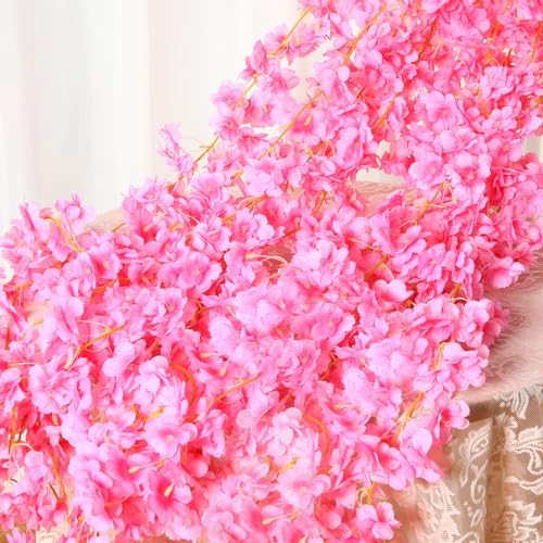 Nuenen 16 Pack 94.4ft Artificial Cherry Blossom Vines Cherry Blossom Flower Garland Hanging Silk Cute Room Decor for Japanese Kawaii Bedroom Party Wedding Spring Home Decorations (Peach Pink) - color: Peach Pink