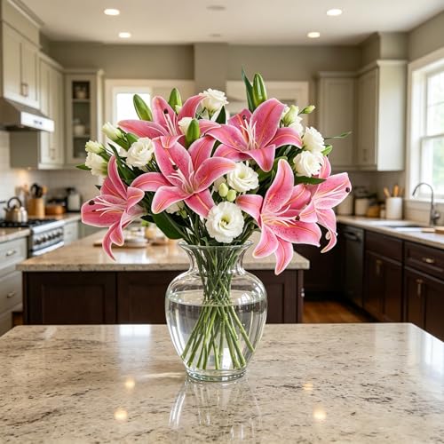 Kimura's Cabin 6Pcs Tiger Lily Artificial Flowers Real Touch Fake Lilies Flower with Stems Faux Plants Lilys for Easter Bouquet Wedding Floral Arrangements Home Table Centerpiece Decor(Rose Pink) - color: Rose Pink