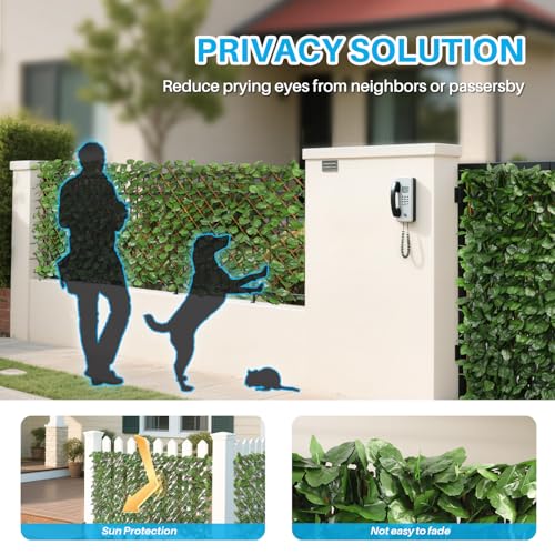 Patio Paradise 1PC Artificial Ivy Expandable Privacy Fence Screen Faux Greenery Wall Green Vines Leaf Hedge Outdoor Lattice Panels Covering for Apartment Balcony Deck Porch Backyard, Single-Side - color: Ivy Leaves