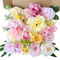 Creamy Yellow Pink Silk Artificial Flowers Combo Box Set Pastel Roses Flowers Dahlia DIY Bridal Wedding Bouquets Cake Boho Fake Floral with Stems Arrangements Baby Shower Party Table Centerpieces - color: Pink, Yellow