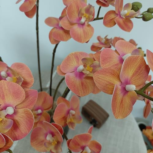 ATFL 8 Pack Orange Orchid Artificial Flowers Real Touch, 22'' Artificial Fake Faux Silk Sunset Red Orchid Stem Bouquets for Wedding Party Home Garden Decor,Orquideas Artificiales para Decora - color: Orange