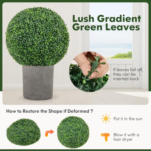 Goplus 2 PCS 20 Inch Artificial Plant Topiary Ball, Round Faux Boxwood Balls Outdoor, Fake Plant Sphere for Front Door, Porch, Backyard, Balcony, Patio, Garden, Wedding and Home Décor - size: 20 Inch