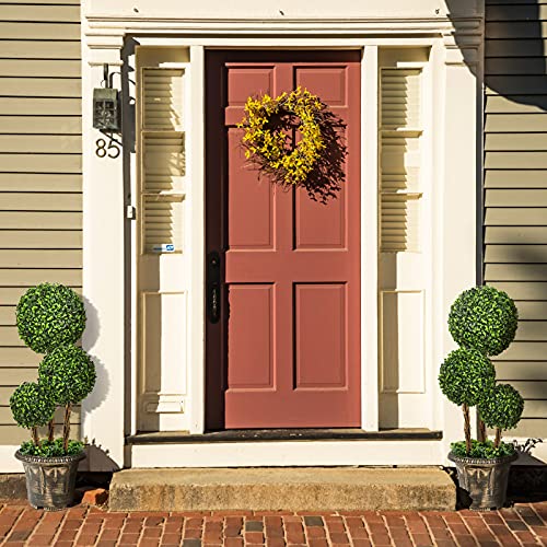 Goplus 2.5 Ft Artificial Boxwood Topiary Tree, 2 Pack Fake Greenery Plants Triple Ball Tree, Leaves & Cement-Filled Plastic Flower Pot Decorative Trees for Home, Office, Indoor and Outdoor Use - size: 2.5 Ft
