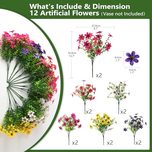 Homsunny Artificial Fake Flowers for Outdoor Spring Decoration, 12 Bundles Faux Plants Silk Daisy Bulk UV Resistant Realistic for Outside Porch Patio Balcony Planter Yard Garden Home Decor(Mixed 2) - color: Multicolor Blend 2