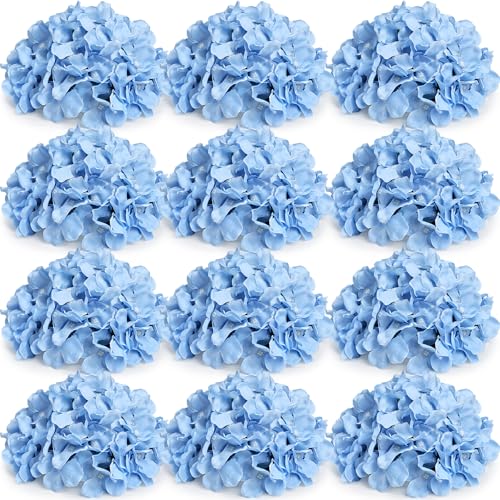 Hydrangea Flower Balls for Centerpieces - 12 PCS Artificial Floral Arrangement with Base, 8.27 Inch Diameter Fake Silk Kissing Ball for Wedding Table Home Party Decor - Light Blue - color: Light Blue-8 Inch-12 Pcs, size: Small Size