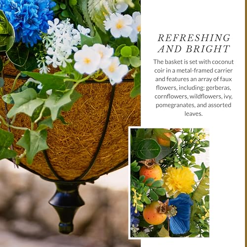 Balsam Hill Outdoor Summer Breeze Spring & Summer Hanging Basket - 26" Premium UV-Protected Artificial Outdoor Flowers for Porch, Patio, & Garden - color: Summer Breeze