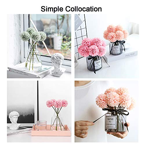 10Pcs Artificial Fake Flower Plants Silk Chrysanthemum Ball Hydrangea Arrangements Wedding Bouquets Decor Home Kitchen Garden Party Table Floral Centerpieces DIY (Beige) - color: Beige