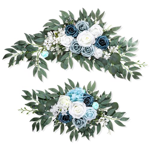 2 PCS Arch Flowers, Artificial Flowers for Wedding Arch Floral Swag Blue for Wedding Welcome Signs, Baby Shower, Venue Decorations, Banquet Receptions and Photo Backdrops