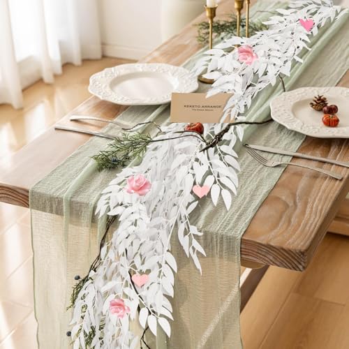 RECUTMS Artificial Willow Leaves Vine 6.5ft Fake Hanging White Garland | Fake Silk Leaf, Faux Twig Rattan Wreath, For Home Wedding Birthday Party Decor, Halloween & Christmas, Indoor Outdoor - color: White