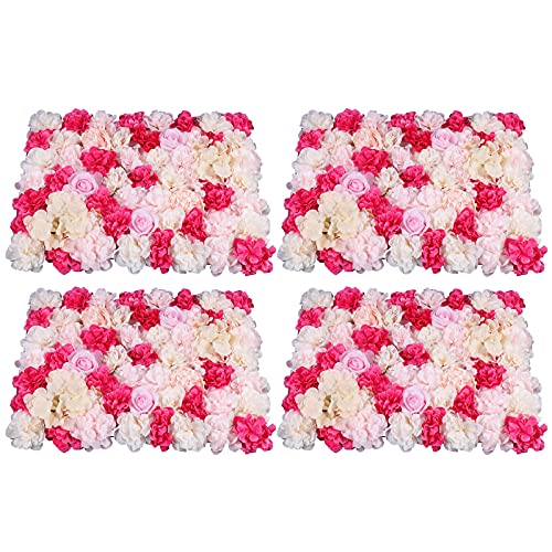 16"x 24" Artificial Flower Wall Panels,Flower Wall Mat Silk Flower Panels for Outdoor Garden Backyard Fence Fence Privacy Screen and Indoor Wall Decor (4Pcs Rose Red+ Pink+ Light Yellow) - color: 4Pcs Rose Red+ Pink+ Light Yellow