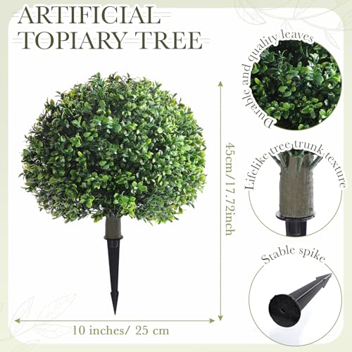 Yunlly 2 Pack 18" Artificial Boxwood Ball Bush Topiary Trees Fake Outdoor Plants, Realistic UV Resistance Faux Shrubs with Spike Greenery Topiary for Front Porch Garden Yard Patio Indoor (Green) - color: Green