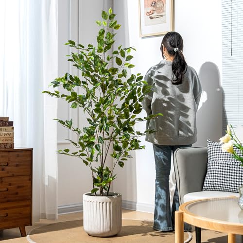 Bailikang Artificial Ficus Tree Indoor 5ft, Large Potted Faux Tree with Realistic Silk Leaves & Trunk for Home Office, Living Room Corner Decor - color: Green, size: 5ft