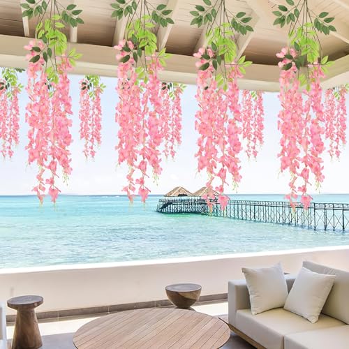 BLEUM CADE 36Pcs Deep Pink Fake Wisteria Hanging Flowers, 3.6Ft/Pcs Artificial Wisteria Garland, Hanging Flowers for Wedding Party Home Backdrop Wall Decoration - color: Deep Pink, size: 36pcs
