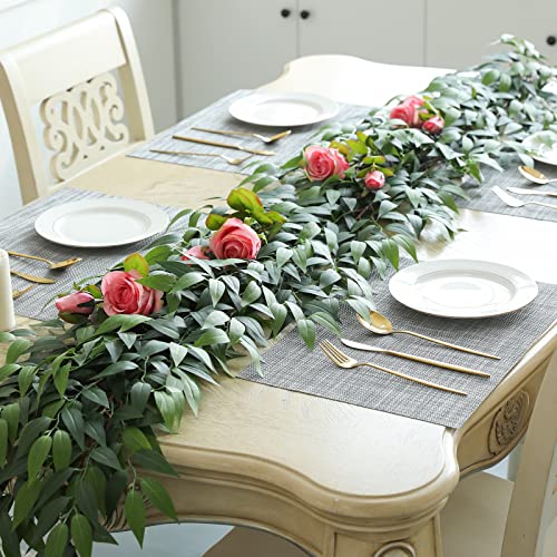 Dallisten 3 Strands Italian Ruscus Artificial Vines, 73" Silk Vine Garland with Green Leaves, Fake Hanging Plants Greenery Decor for Home, Bedroom, Wall, Party, Wedding Decoration - color: Italian Ruscus Vine