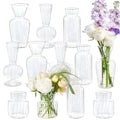 12 Pcs Ribbed Glass Bud Vases Set, 4 Styles Clear Small Flower Vases in Bulk, Roman Column Vertical Ribbed Design for Wedding, Home Decor, Table Centerpieces, Party