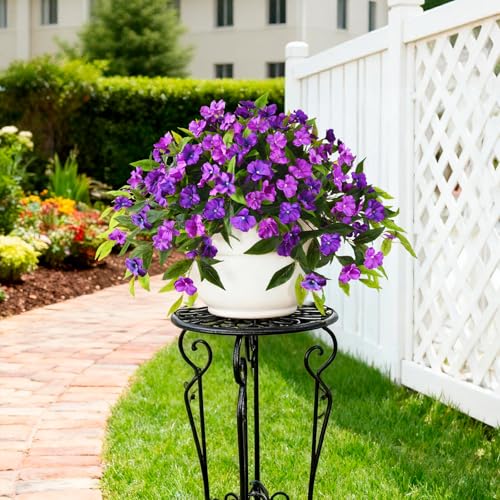 Hommyea Artificial Flowers for Outdoor, 2 Bundles UV Resistant Fake Plants Decoration Realistic Faux Silk Flowers No Fade Plastic Flowers for Outside Planters Home Porch Patio Yard Garden Decor - color: Double Purple
