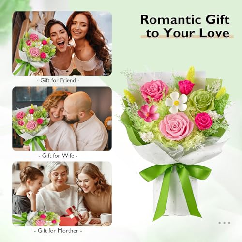 Eterfield Flowers for Delivery Prime, Mother's Day Forever Flower Bouquet, Preserved Pink Roses Birthday Gifts for Her Women Wife Mom Anniversary Valentines Day Christmas - color: Green