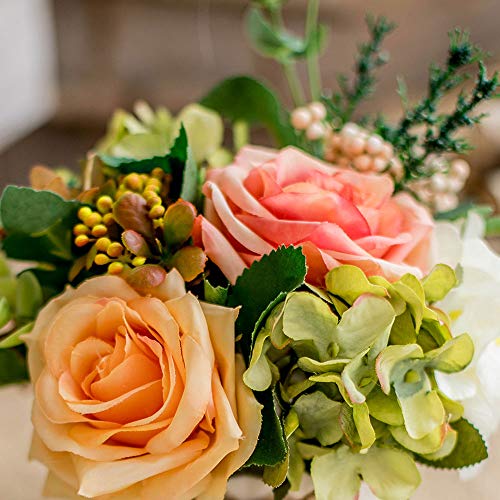 TKAS Artificial Flowers Fake Flowers Silk Rose Bouquets Decoration with Ceramics Vase for Table Home Office Wedding (Mix Color-4) - color: Mix Color-4