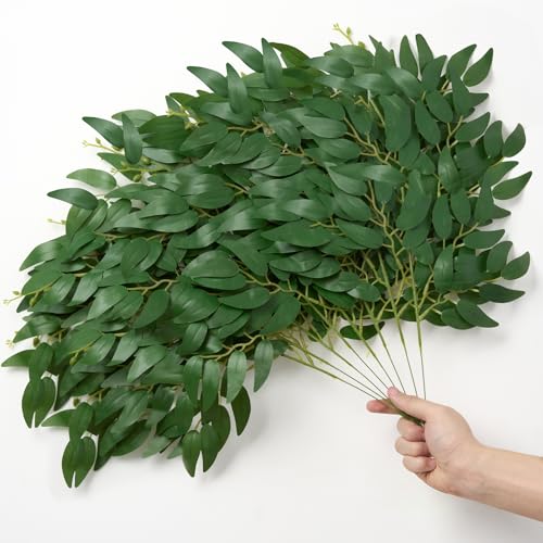 BSMYBO 24pcs Artificial Italian Ruscus Greenery Stems Picks 22" Faux Silk Greenery Filler Plant for Vase Green Willow Leave Branches for Table Centerpieces, Wedding Arch Backdrop, Floral Arrangement - color: Green