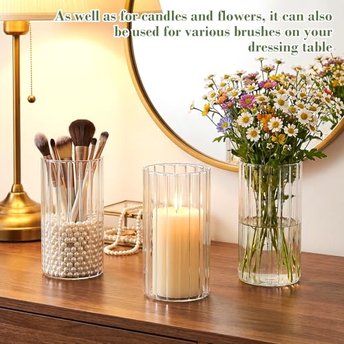 12 pcs Ribbed Glass Cylinder Vases for Centerpieces,6 inch Clear Glass Candle Cylinders, Flower Vase & Floating Candle Holder, Wedding Decorations, Dining Table & Home Décor Gift - size: Ribbed-12PCS