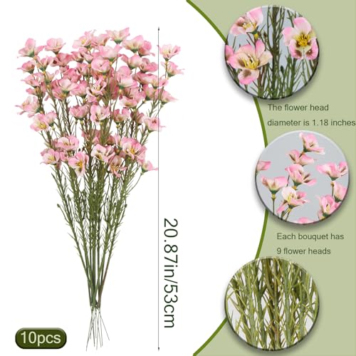 CITYES 10 Pcs Artificial Wildflowers Pink Fake Flower Stems 21" Silk Spring Flowers Forsythia Faux Wildflowers Floral Stems for Flower Arrangements Home Decor Indoor Outdoor Wedding Centerpieces - color: Pink 2