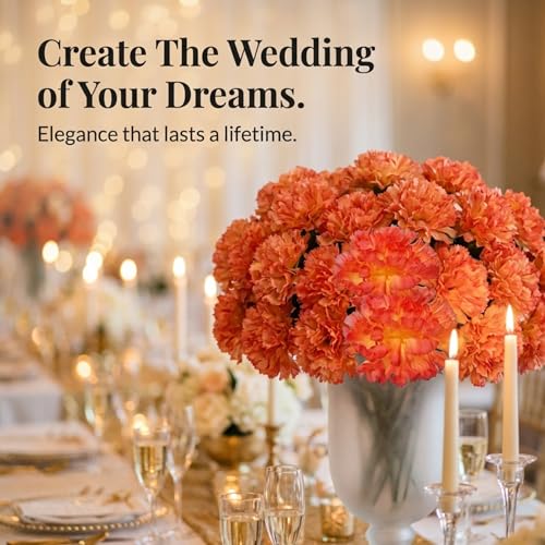 Larksilk 1000 Pack Artificial Carnations - Bulk Silk Flowers for Weddings, Mother's Day, Graduations, Easter & Memorial Day - 3.5" Heads, 5" Stems, Real Touch Petals, 18 Colors Available - Orange - color: Orange, size: 1000