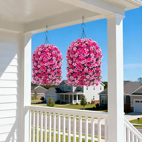 Ivydale Artificial Lily Flowers for Outdoors Fake Hanging Flower Vines for Outside Decoration, UV Resistant 2PCS Faux Plants for Patio Porch Balcony Garden Yard, Pink & Rose - color: Pink & Rose