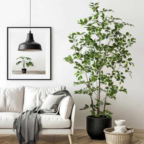Bailikang Artificial Ficus Tree Indoor 6ft, Large Potted Faux Tree with Realistic Silk Leaves & Trunk for Home Office, Living Room Corner Decor - color: Green, size: 6ft