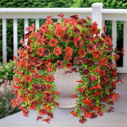 ZFProcess Artificial Hanging Flowers for Outdoors Spring Decoration, 2PCS Silk Fake Daisy Realistic Outdoor Flowers UV Resistant Porch Patio Window Yard Decor (Red Brown) - color: Red Brown