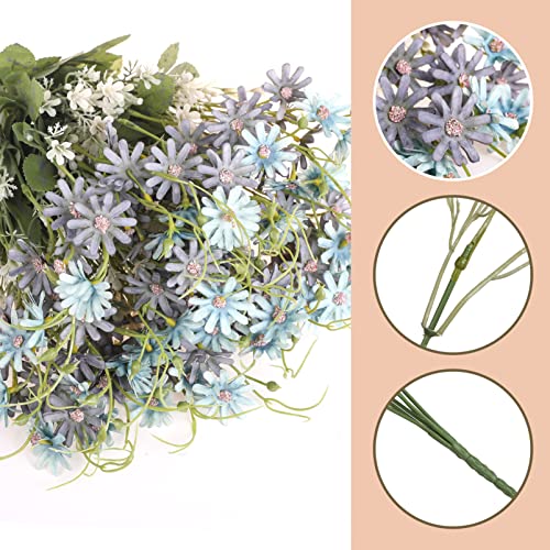Artificial Flowers Wildflowers Silk Daisy Spring Fake Daisies Decoration Summer UV Resistant Colorful Mixed Bundles Faux Greenery Outdoor Plant Stem Filler for Home Decor Indoor Floral Arrangements - color: 03 Blue