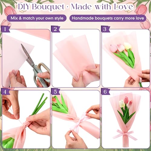 Zeyune Graduation Gifts Mini Faux Tulip Bouquet Kit, 10 DIY Artificial Tulip Flower Bouquets with Wrapping Paper and Ribbons, Class of 2026 Party Favors Gifts for Students Teachers Guests(Multicolor) - color: Multi Color