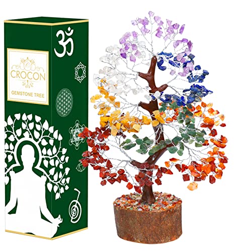 Crocon® 7 Chakra Tree of Life, Crystal Tree of Life - Gemstone Money Tree, Feng Shui Tree, Crystal Decoration, Artificial Tree, Spiritual Gift, Seven Chakra Tree, Healing Crystal Tree Gifts - color: 002 7 Chakra (Silver Wire)