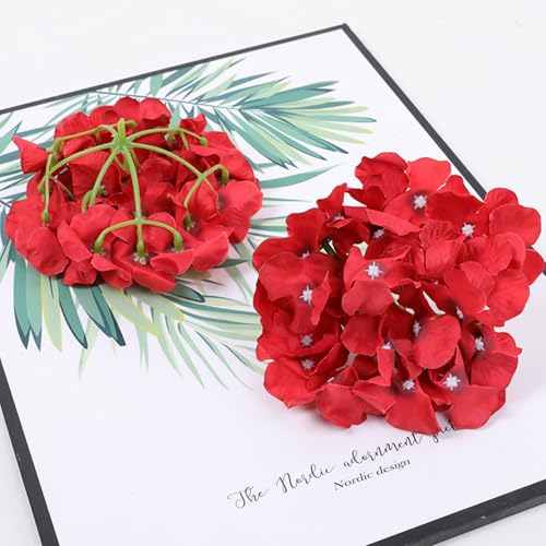 HinyoCo 32 Pcs Silk Hydrangea Artificial Flowers Hydrangea Heads No Stems, Used for Home Wedding Party Decoration (Red) - color: Red