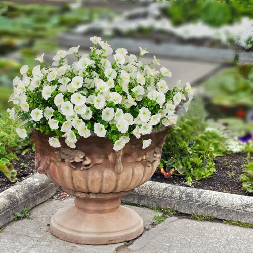 LikSoor 16 Bundles Artificial Flowers Outdoor Spring Summer Decoration Fake Silk Colorful Daisy Eucalyptus Realistic UV Outside Faux Plants for Garden Porch Window Box Home Decor Morning Glory White - color: Morning Glory White