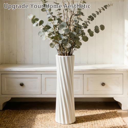 White Ceramic Tall Floor Vase,22.8 Inch Large Decorative Floor Vase for Home Decor,Centerpiece,Living Room,Bedrooms and Other Spaces,Pampas Grass Vases for Pal, Beloved and Family - color: Shape 2, size: 23 Inch